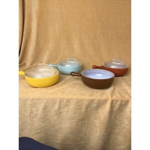 GLASBAKE GLASS CASSEROLE BOWL SET OF 4 W/ 3 LIDS VINTAGE 1950's MCM